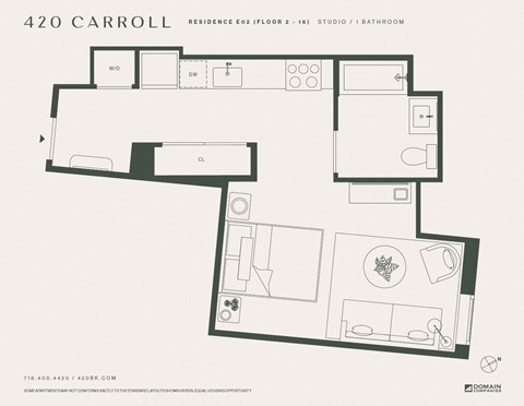Floor plan for studio, 1 bath, 465 sqft